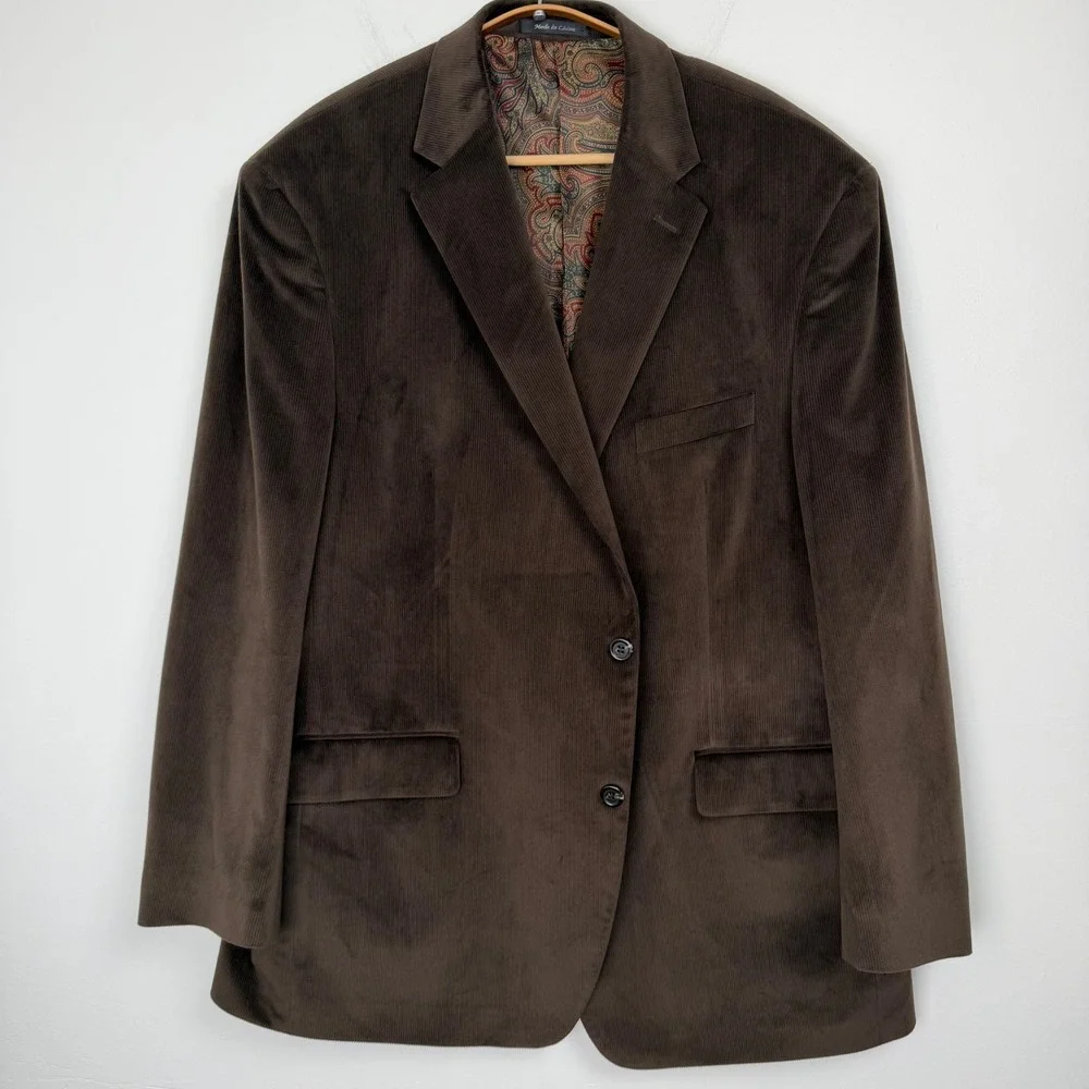 Lauren Ralph Lauren Mens Brown Velour Corduroy Blazer Sport Coat 48R Paisley